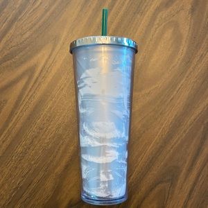 Starbucks venti tumbler 2014 silver white brushstroke